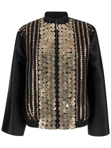 Black Bomber Jacket With Embroideries And Golden Detail In Satin Woman - ALBERTA FERRETTI - BALAAN 1