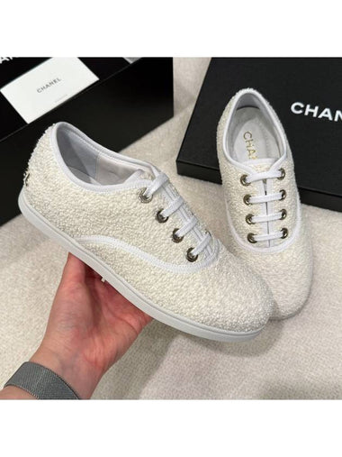 Women s Sneakers Fleece Ivory Heel Gold Studded Shoes - CHANEL - BALAAN 1