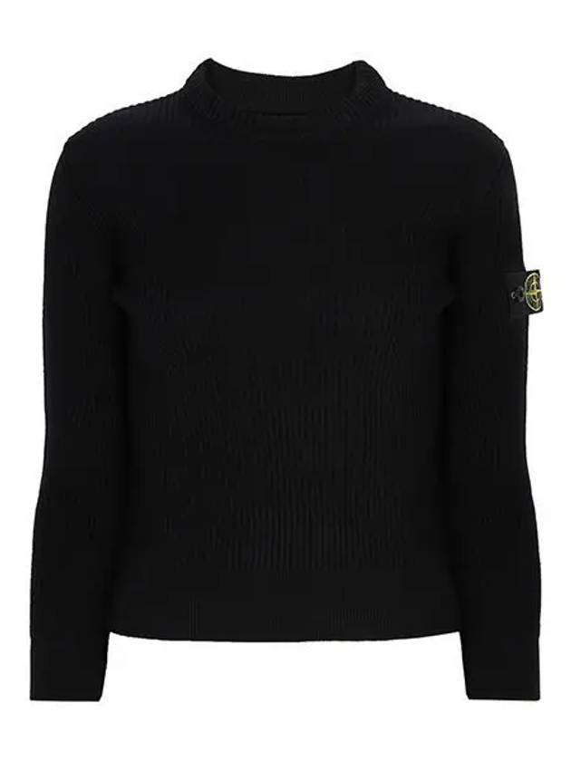 Ribbed Detail Crew Neck Knit Top Black - STONE ISLAND - BALAAN 1