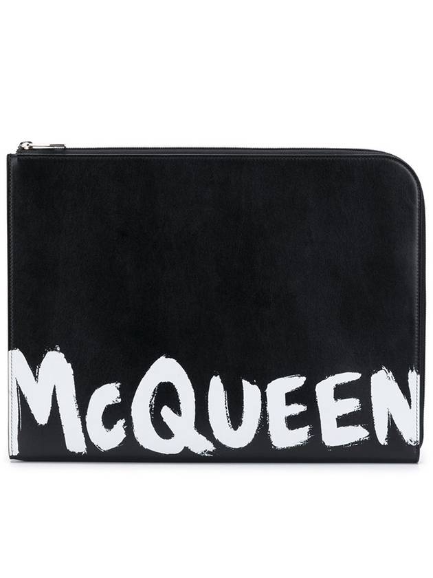 Graffiti Logo Round Zipper Clutch Bag Black - ALEXANDER MCQUEEN - BALAAN 2