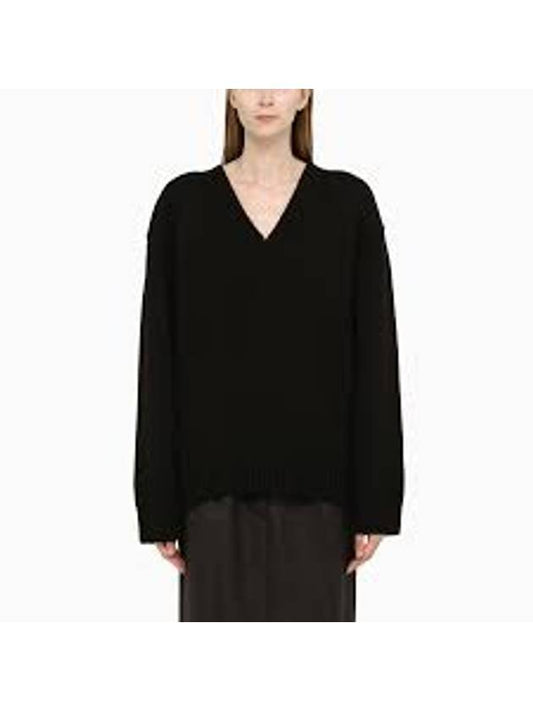 Wool Cashmere V-Neck Knit Top Black - PRADA - BALAAN 2