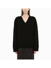 Wool Cashmere V-Neck Knit Top Black - PRADA - BALAAN 1