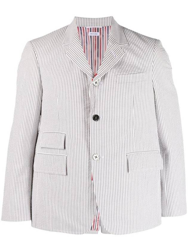 Men's Seersucker Gross Grain Jacket Medium Grey - THOM BROWNE - BALAAN 2