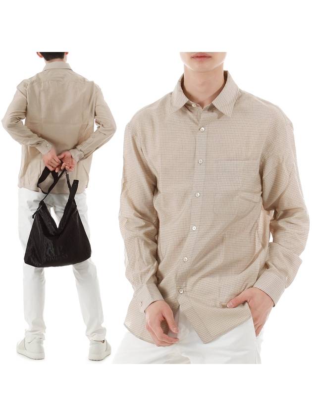Men's Check Regular Fit Long Sleeve Shirt Beige - LEMAIRE - BALAAN.