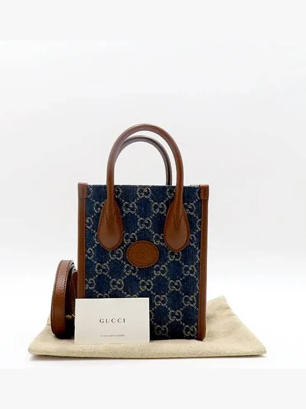 671623 GG logo denim canvas interlocking G mini tote bag shoulder strap 2WAY - GUCCI - BALAAN 1