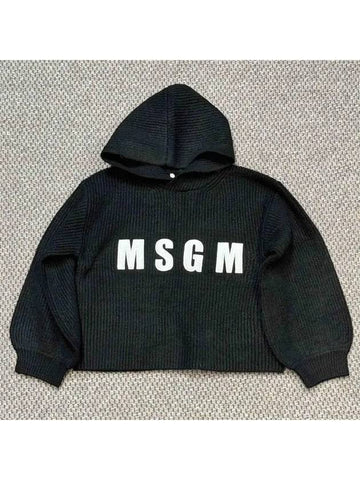 Kids Logo Crop Hooded Sweater Black - MSGM - BALAAN 1