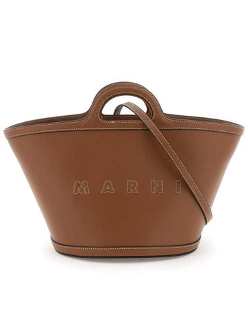 Tropicalia Small Leather Tote Bag Brown - MARNI - BALAAN 1