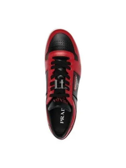 Men's Downtown Triangle Logo Leather Low Top Sneakers Red - PRADA - BALAAN 2