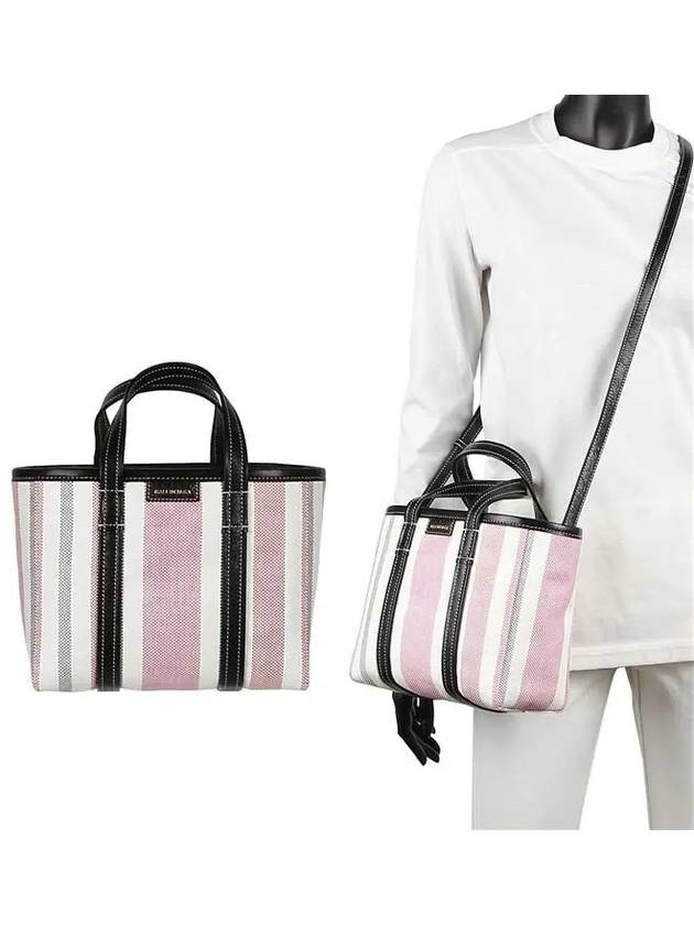 Barbes East West Raffia Striped Shopper Tote Bag Pink - BALENCIAGA - BALAAN 2