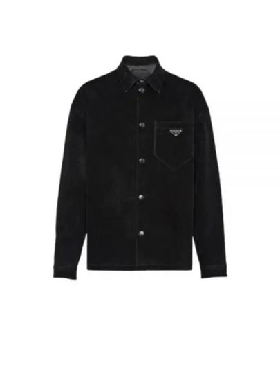 Triangle Logo Stretch Cotton Long Sleeve Shirt Black - PRADA - BALAAN 2