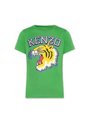 Tiger Cotton Short Sleeve T-Shirt Green - KENZO - BALAAN 1