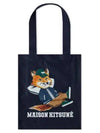 Dressed Fox Vertical Cotton Canvas Tote Bag Navy - MAISON KITSUNE - BALAAN 2