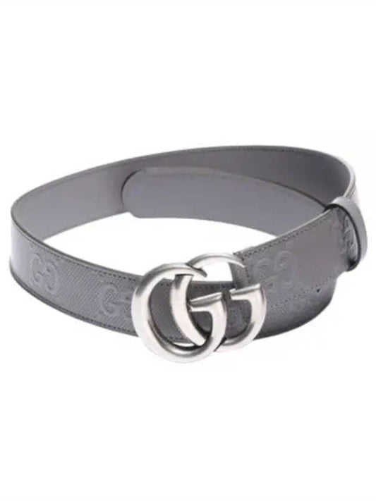GG Marmont Emboss Leather Belt Grey - GUCCI - BALAAN 2