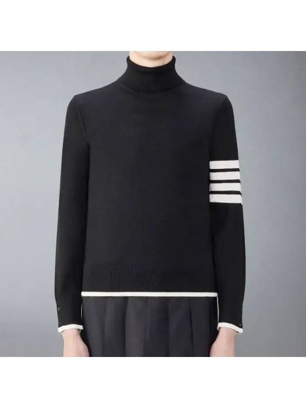 4 Bar Relaxed Fit Fine Merino Wool Turtle Neck Black - THOM BROWNE - BALAAN 2