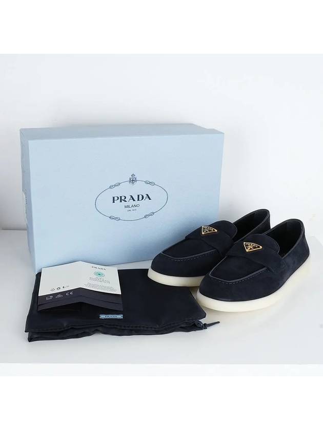 Triangle Logo Suede Leather Loafers Navy - PRADA - BALAAN 9