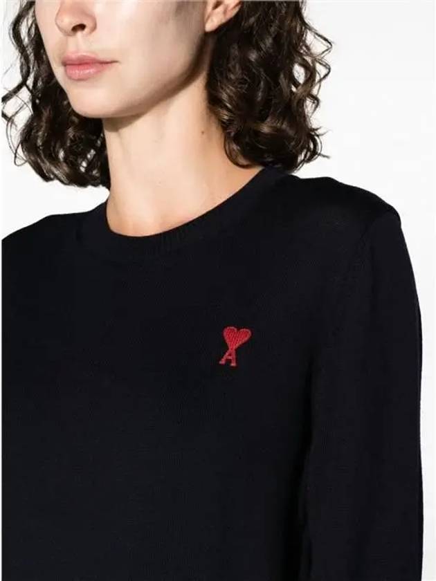 Heart Logo Crew Neck Merino Wool Knit Top Blue - AMI - BALAAN 3