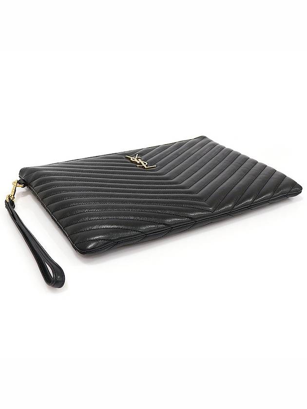 559193 Black Quilted Calfskin Gold Monogram Tablet New Medium Clutch - SAINT LAURENT - BALAAN 5