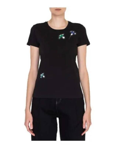 Women's Floral Print Short Sleeve T-Shirt Black - EMPORIO ARMANI - BALAAN 2