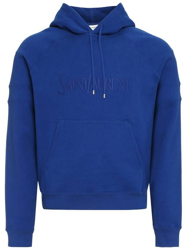 Embroidered Logo Hoodie Blue - SAINT LAURENT - BALAAN 2