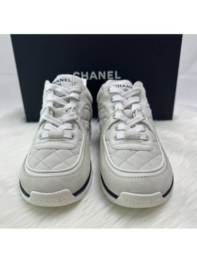 CC Logo Fabric Suede Low-Top Sneakers Light Grey - CHANEL - BALAAN 5