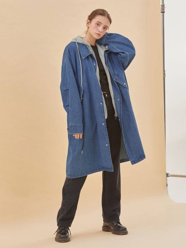 Denim Hoodie Oversized Single Coat Blue - RYUL+WAI: - BALAAN 3