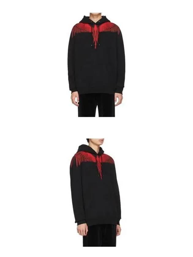 Red Wing Print Cotton Hoodie Black - MARCELO BURLON - BALAAN 4