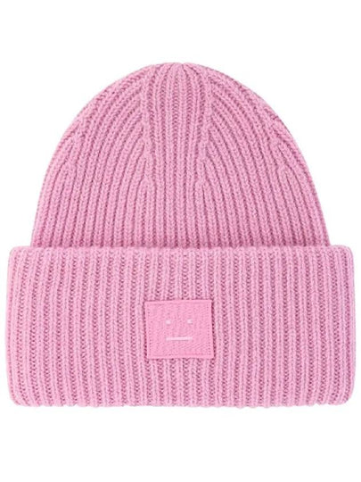 Face Patch Ribbed Wool Beanie Bubble Pink - ACNE STUDIOS - BALAAN 2