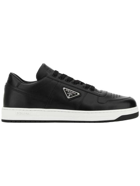 Men's Downtown Triangle Logo Leather Sneakers Black - PRADA - BALAAN 1