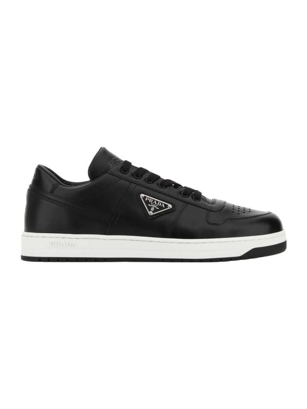 Men's Downtown Triangle Logo Leather Sneakers Black - PRADA - BALAAN 1