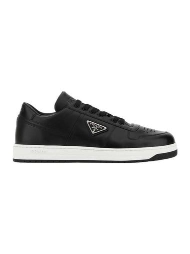 Downtown Triangle Logo Leather Low Top Sneakers Black - PRADA - BALAAN 1