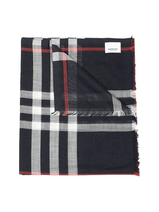 Light Check Wool Silk Scarf Navy - BURBERRY - BALAAN 1