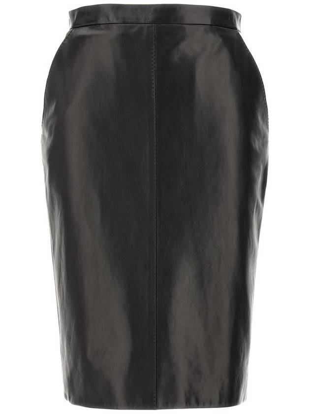 Saint Laurent Leather Midi Skirt - SAINT LAURENT - BALAAN 1