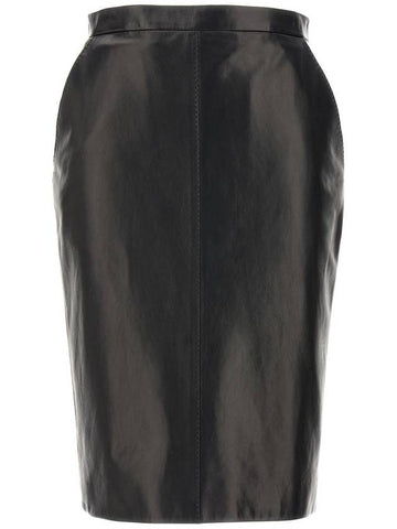 Saint Laurent Leather Midi Skirt - SAINT LAURENT - BALAAN 1