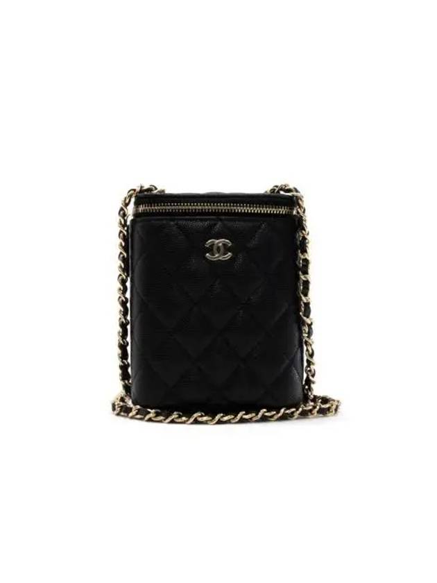 Classic chain cosmetic mini bag caviar black champagne gold AP2195 - CHANEL - BALAAN 1