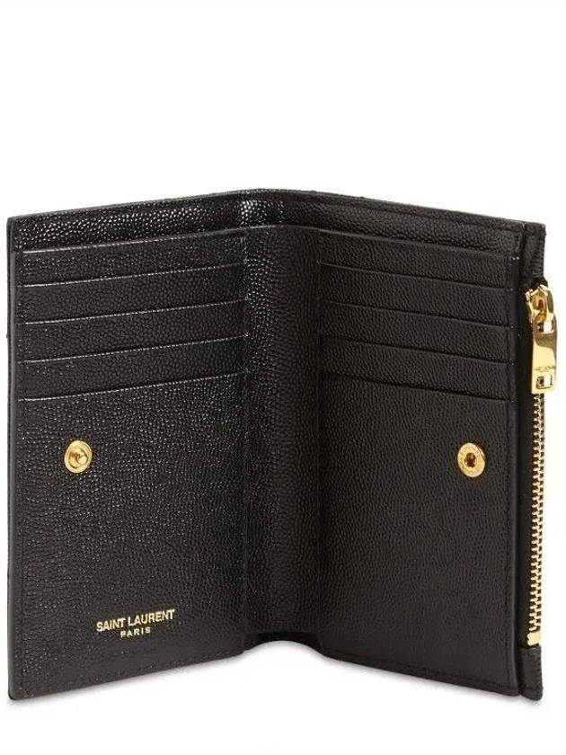 Goldtone YSL metal logo monogram zip pocket bifold leather wallet - SAINT LAURENT - BALAAN 2