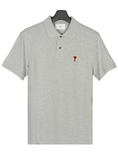 Men's Heart Logo Polo Shirt Grey - AMI - BALAAN 2