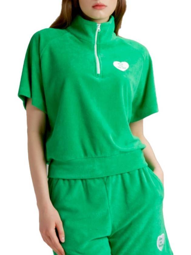 Women's Give Me Buddy Terry Short Sleeve Half Zip Up Green - GOXO - BALAAN 1