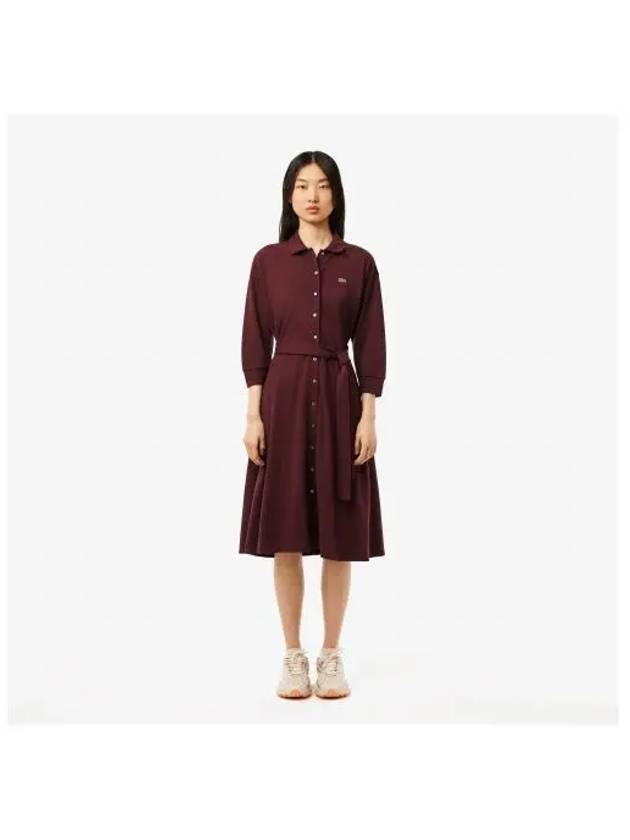 Women s fit and flare belted polo dress dark brown - LACOSTE - BALAAN 1