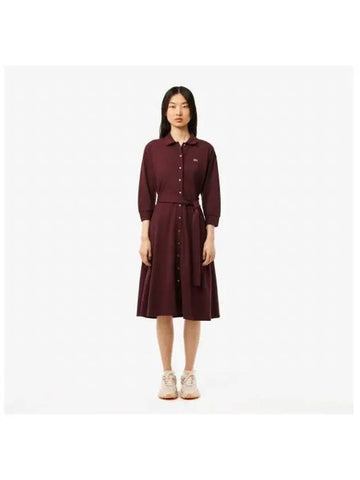 Women s fit and flare belted polo dress dark brown - LACOSTE - BALAAN 1