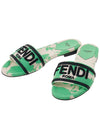 Rose Print Embroidered Logo Canvas Slide Slippers Green - FENDI - BALAAN 2