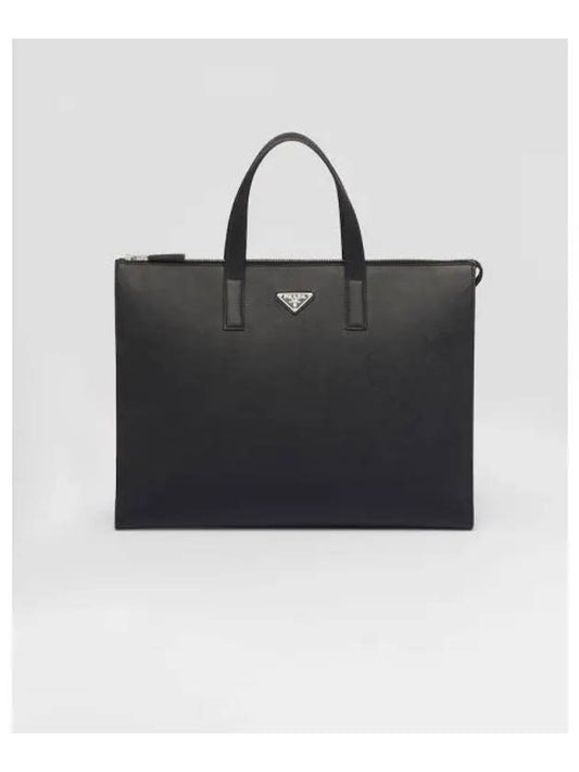 Triangular Logo Saffiano Brief Tote Bag Black - PRADA - BALAAN 2