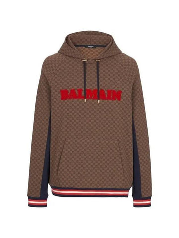 Logo Monogram Pattern Hoodie Brown - BALMAIN - BALAAN 1