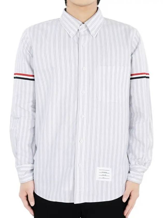 Stripe Oxford Armband Long Sleeve Shirt Grey - THOM BROWNE - BALAAN 3