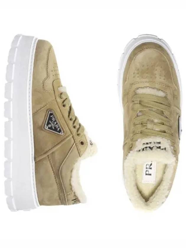 Leather Shearling Sneakers Women s - PRADA - BALAAN 1