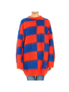 Women's Crew Neck Oversized Check Knit Top Orange - MSGM - BALAAN 1