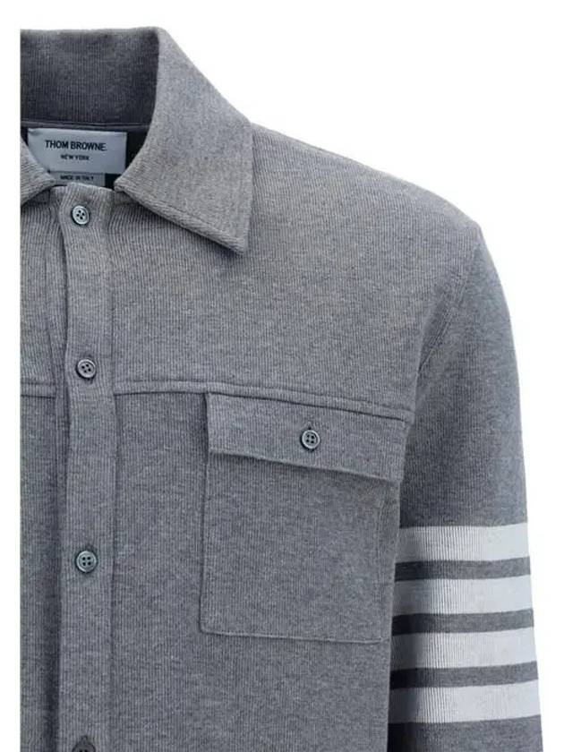 Double Face Cotton Knit 4 Bar Button Shirt Jacket Grey - THOM BROWNE - BALAAN 7