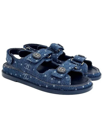 23P Velcro Sandals Denim 39 Dark Blue 4ET1166 - CHANEL - BALAAN 1