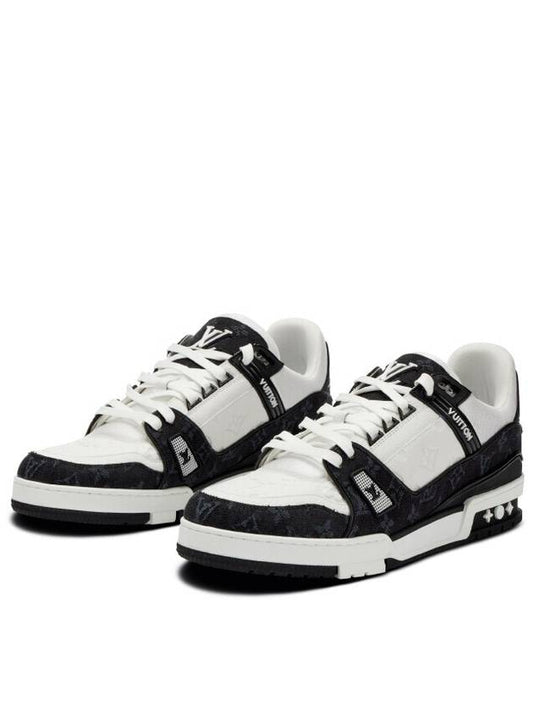 Men's LV Trainer Monogram Denim Low Top Sneakers Black White - LOUIS VUITTON - BALAAN 2