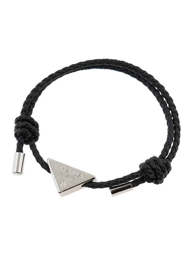 Triangle Logo Leather Bracelet Black - PRADA - BALAAN 1