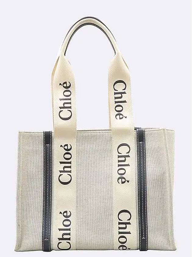 CHC22AS383 Ivory Canvas Woody Medium Shopper Tote Bag - CHLOE - BALAAN 2